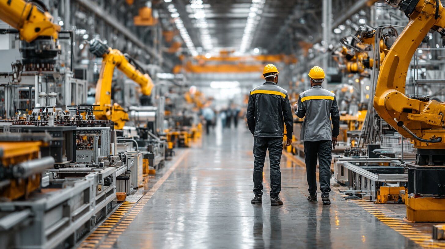 Engineers reviewing technical drawings inside a UK advanced manufacturing facility producing reactor components